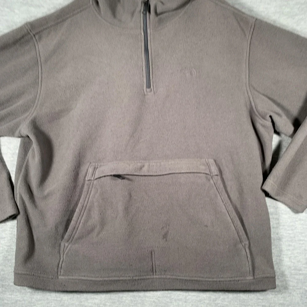 The North Face Hoodie Mens XL Gray 1/4 Zip Fleece Kangaroo Pocket Logo Pullover